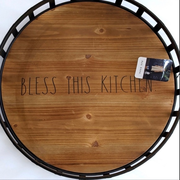 Rae Dunn Other - VHTF 🦄 Rare NEW Rae Dunn BLESS THIS KITCHEN  Serving Tray wood metal